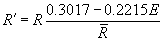 Equation: R'=R(0.3017-0.2215E)/(meanR)