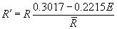 Equation: R'=R(0.3017-0.2215E)/(meanR)